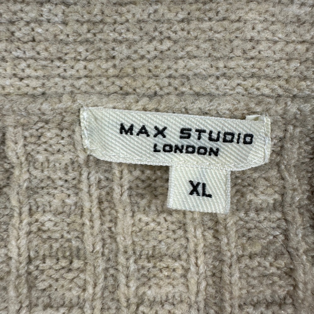 Max Studio London Textured Wool Blend Waffle Knit Cardigan Sweater XL Beige Boho - Picture 4 of 11